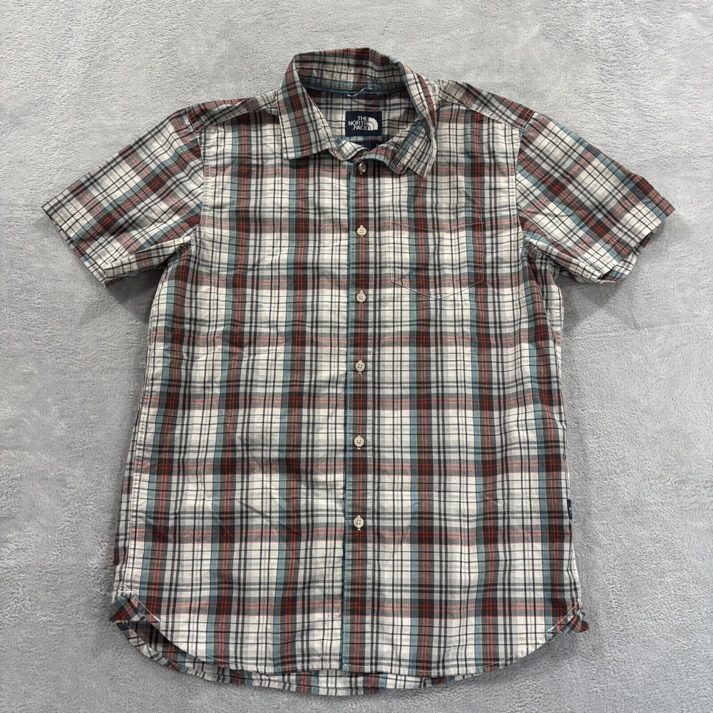 The North Face Shirt‎ Mens Medium Plaid Button Down Collar Short Sleeve